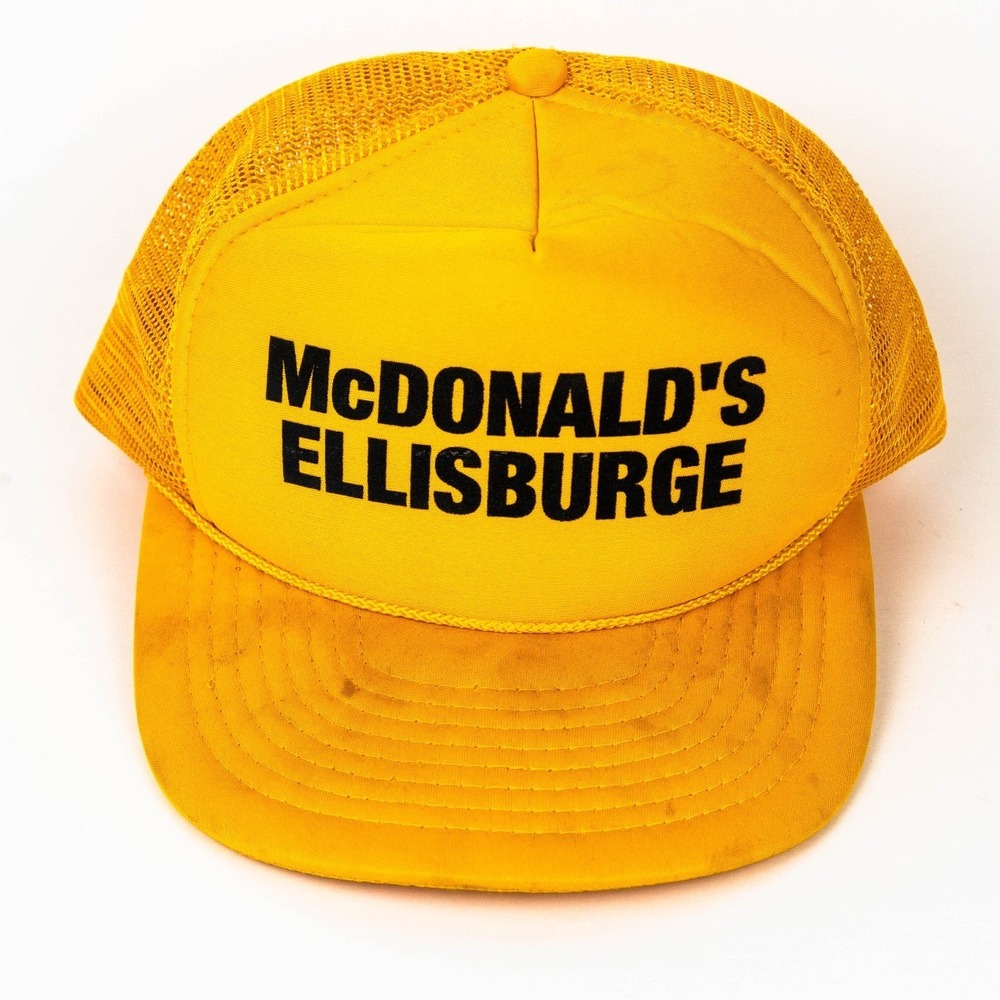 Vintage McDonald's Ellisburge Burger Pun Ellisburg Yellow Mesh Trucker Hat